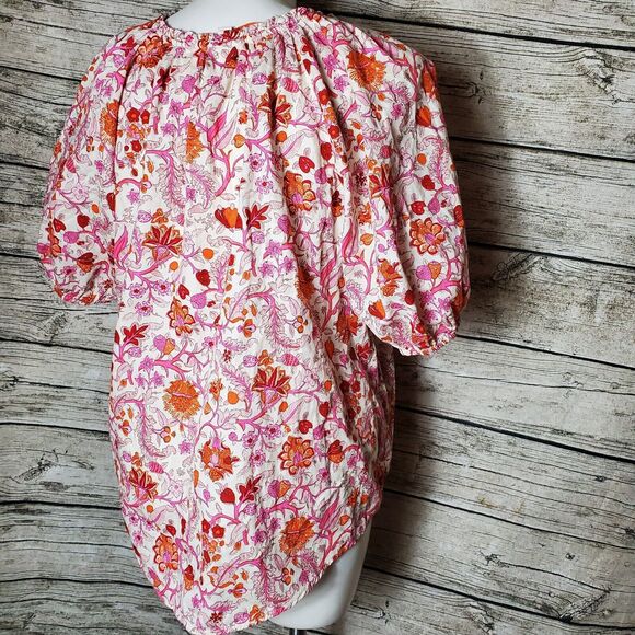 Knox Rose Top Women's XXL Floral Multicolor Print Tie Front Peasant Smocked NWT - Picture 4 of 10